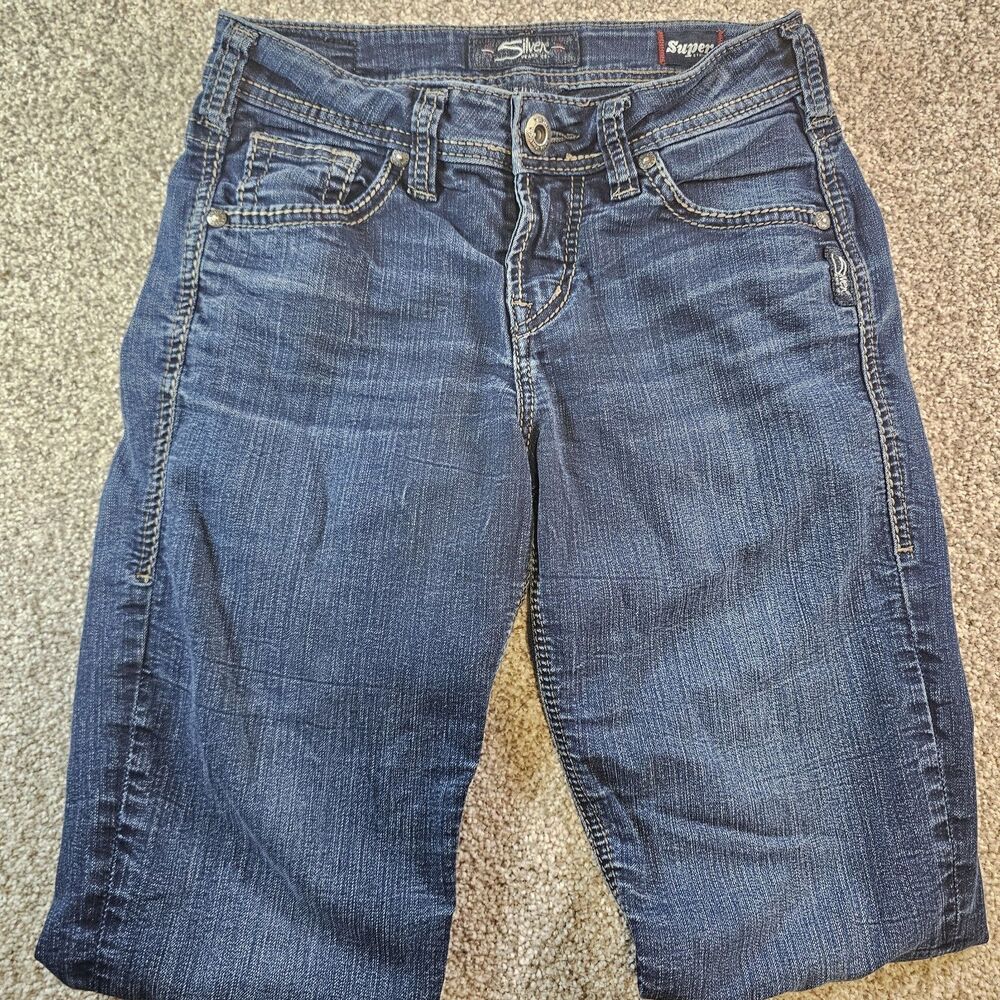 Silver Jeans Womens 26x32 Suki Low Rise High‎ Straigh Super Stretch Dark Blue